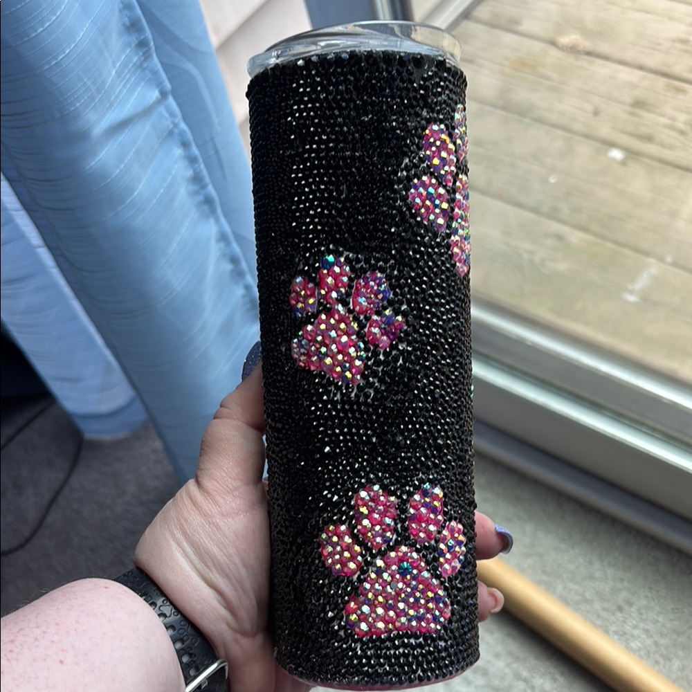 Black Rhinestone Paw Print Tumbler